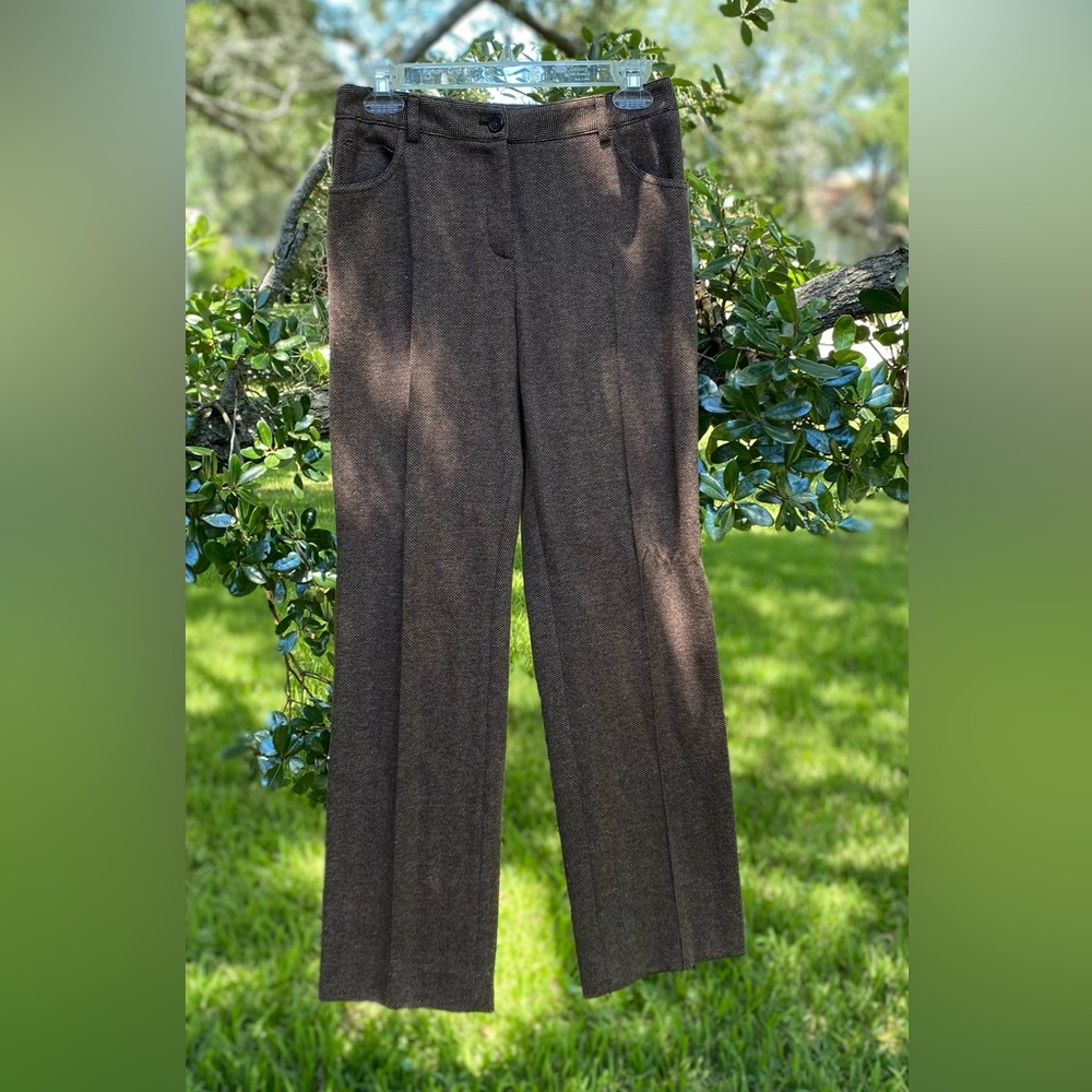 Akris 100% Wool Houndstooth Trousers Slacks Pants Brown 6